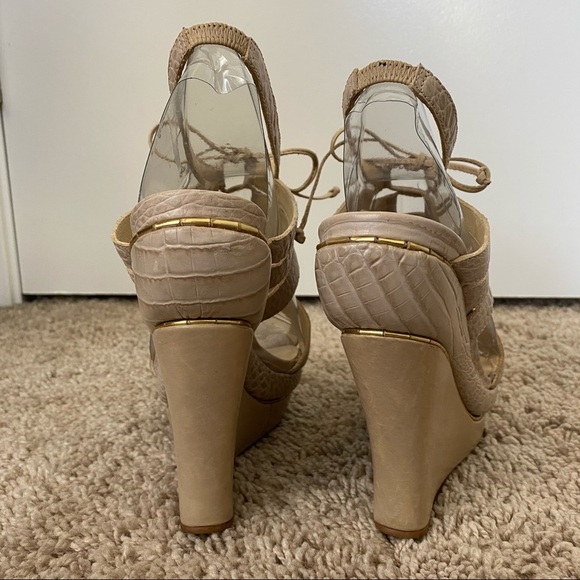 Alexandre Birman Blush Croc Reptile Leather Wedges - Picture 4 of 10